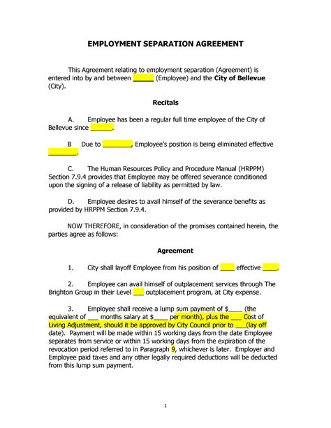 Word Printable Separation Agreement Template